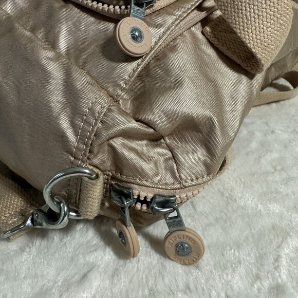 Kipling Metallic Mara Gold Nylon Crossbody/Shoulder Bag  Dual Front Pockets - Picture 5 of 9